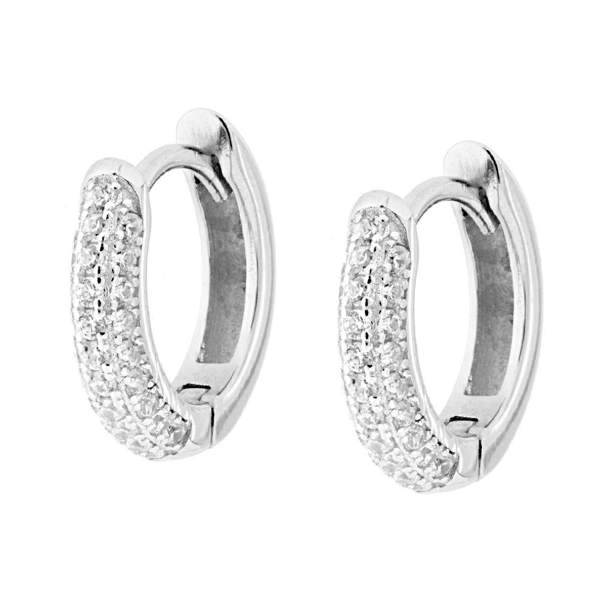 Orecchini Cerchio Scattino mm 15 con Zirconi Bianchi in ARGENTO 925 Galvanica Rodio