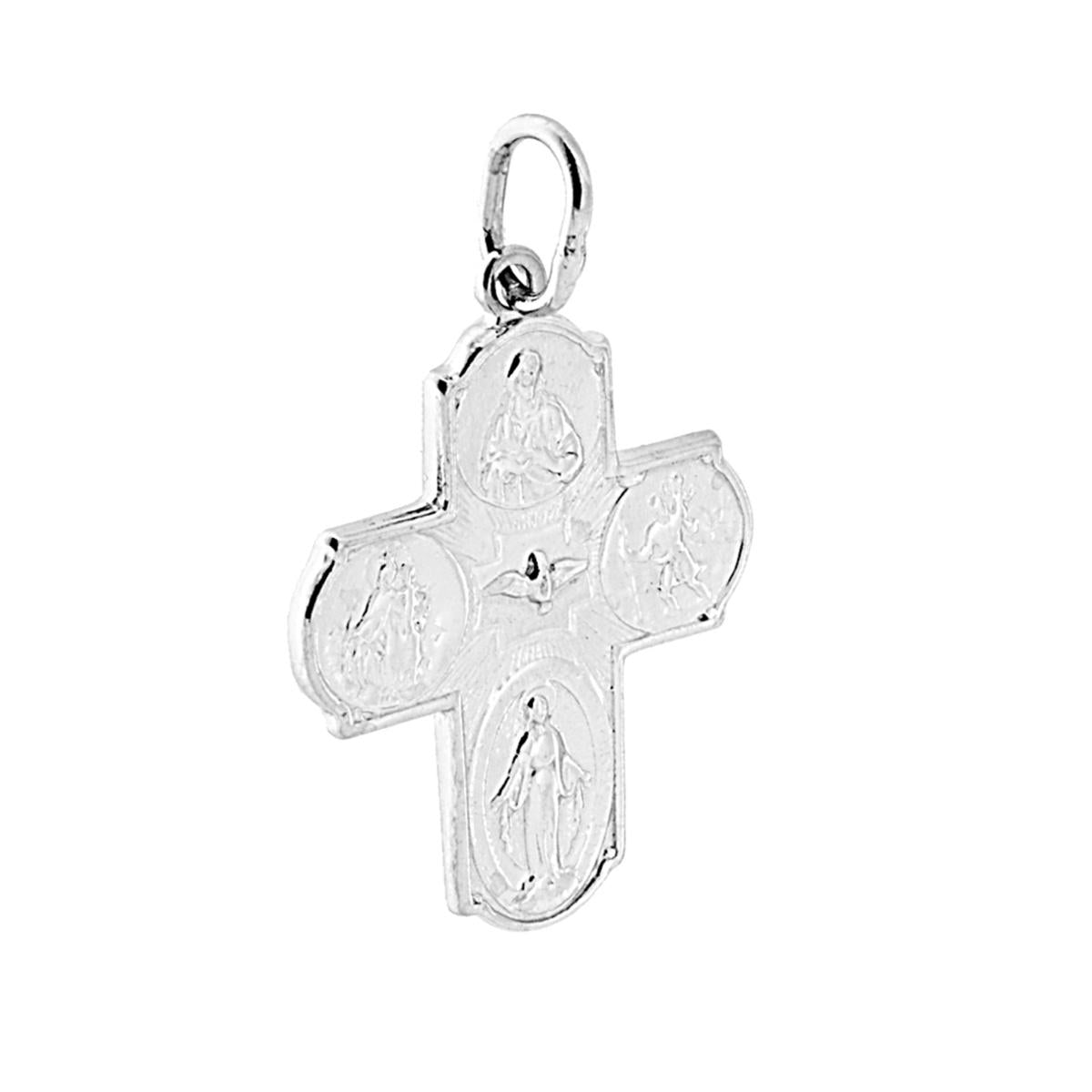 Ciondolo Croce con Quattro Santi in ARGENTO 925 Galvanica Rodio