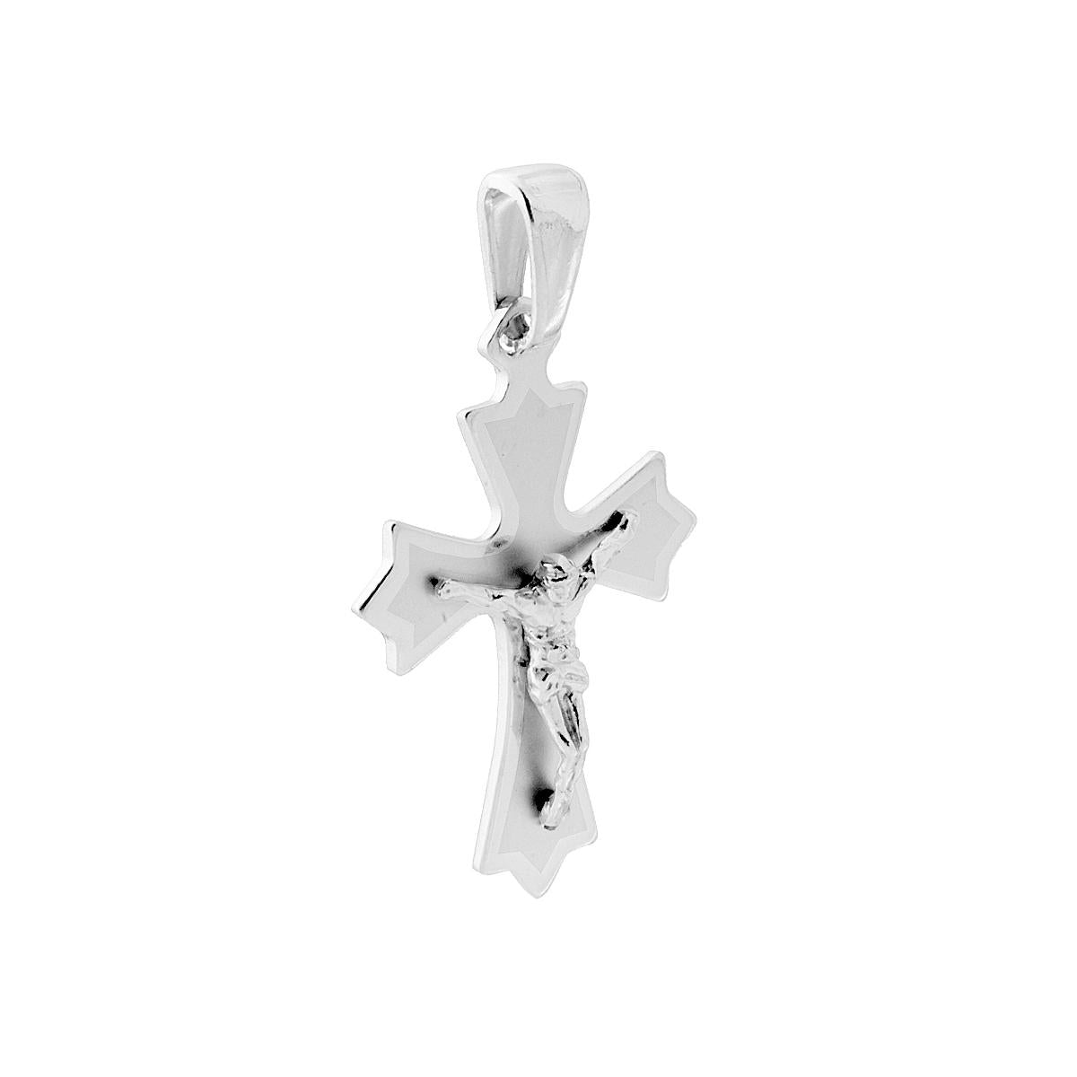Ciondolo Croce Latina con Cristo in ARGENTO 925 Galvanica Rodio