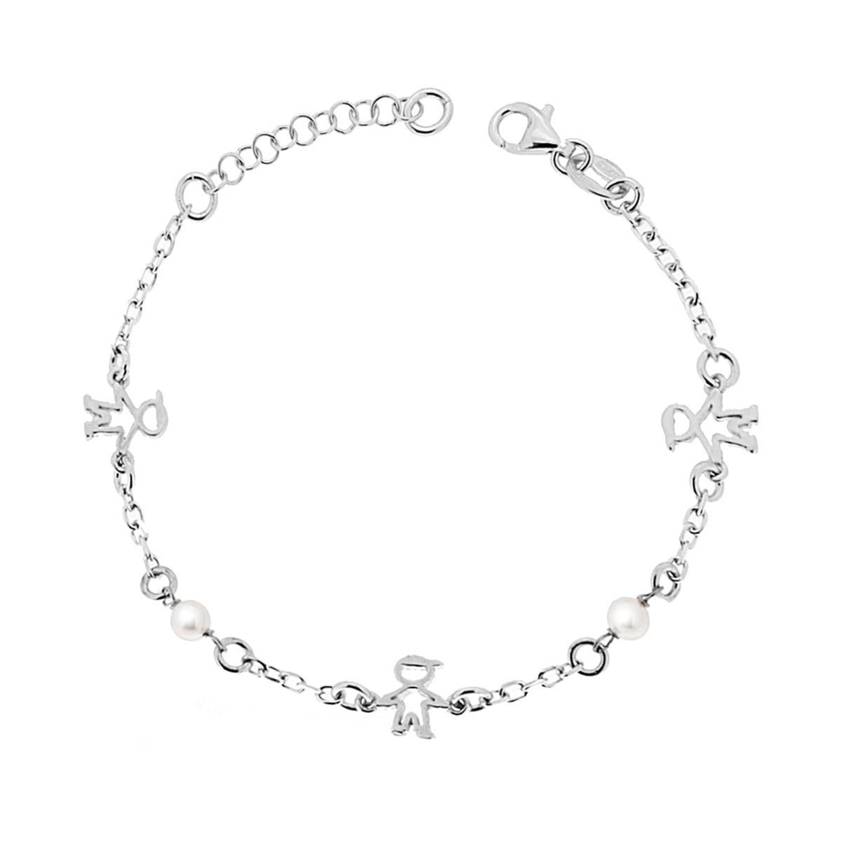 Bracciale Catena Rolo con Perle e Bimbi in ARGENTO 925 Galvanica Rodio