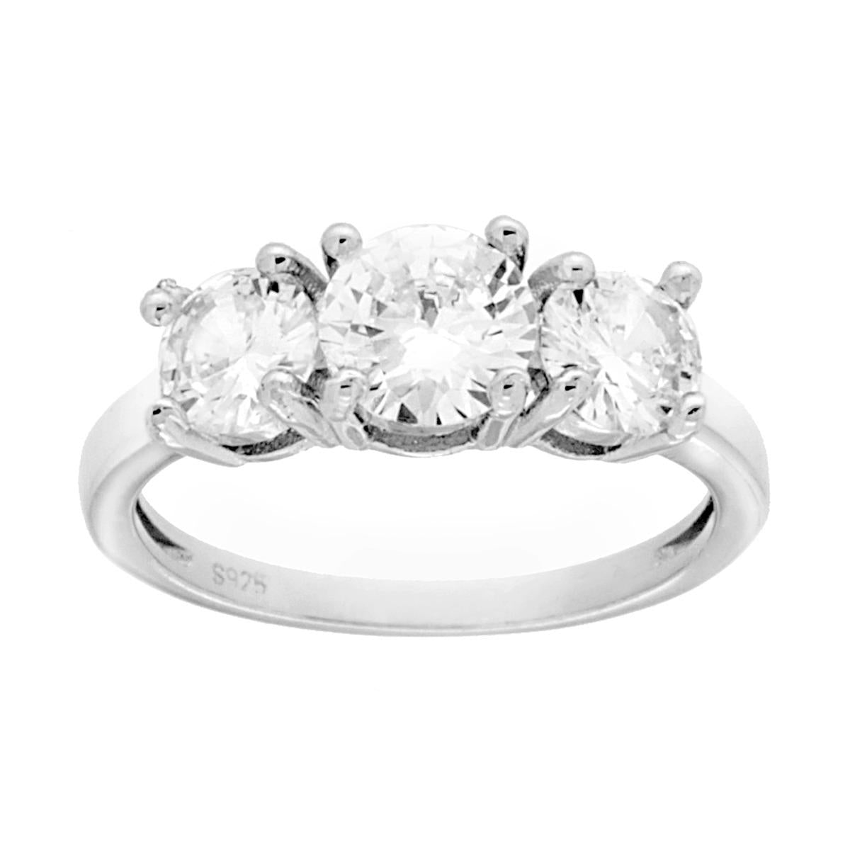 Anello Trilogy con Cubic Zirconia Bianco mm 6 e 5 in ARGENTO 925 Galvanica Rodio