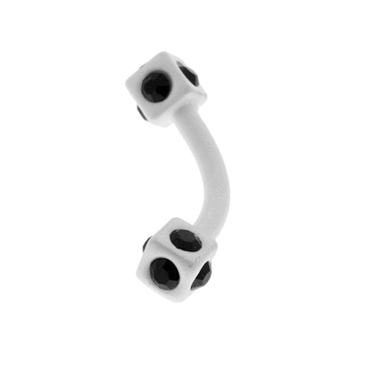 Body Pearcing Banana Bianco mm 15 con Cubi mm 3 in ACCIAIO Chirurgico Nero