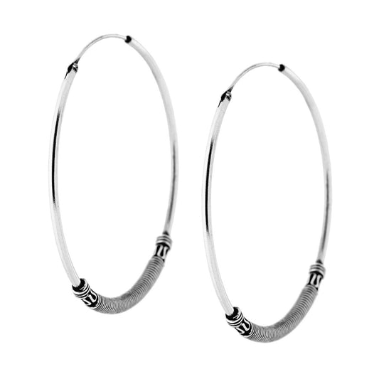 Orecchini Cerchio con lavorazione Etnica mm 1.2 x 40 in ARGENTO 925