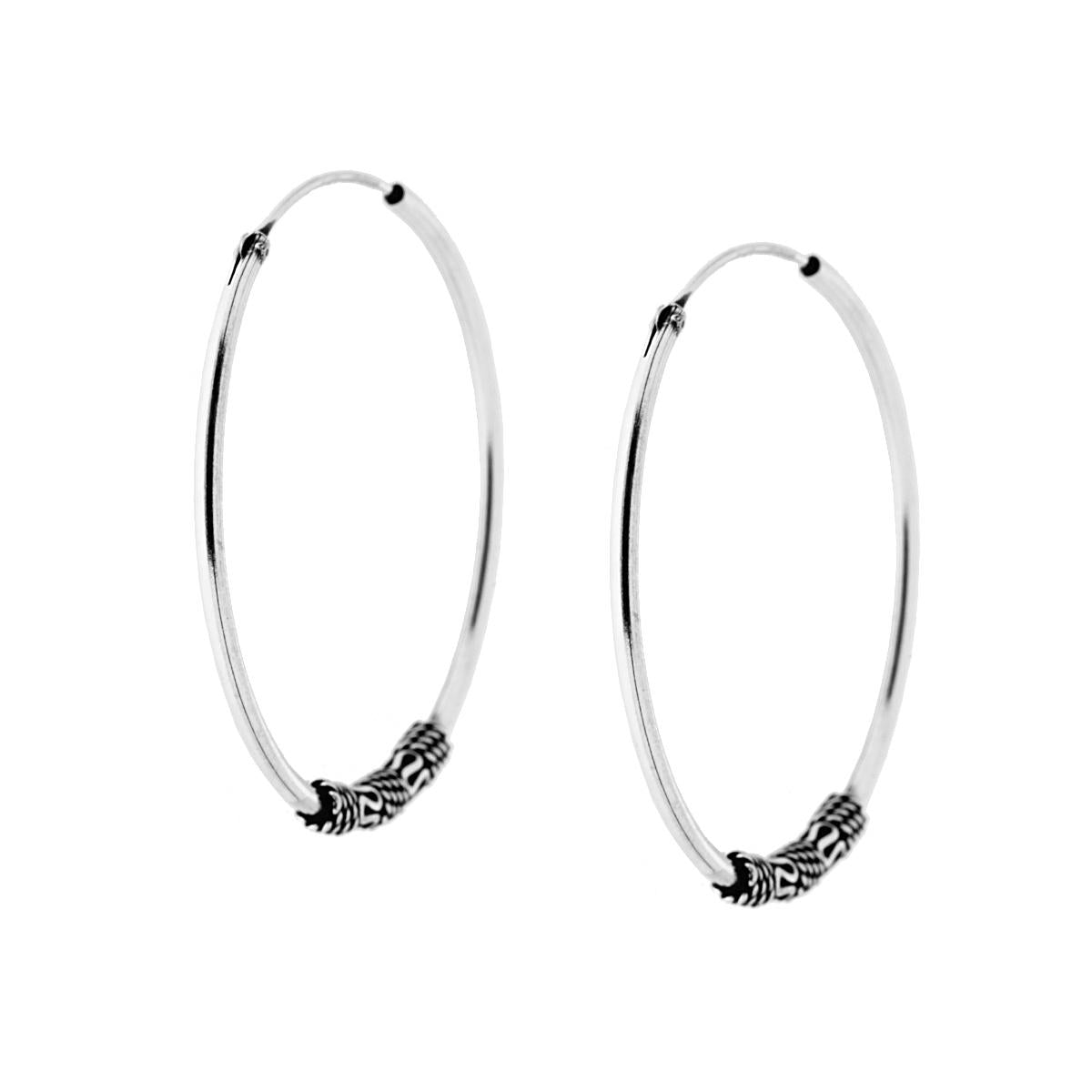 Orecchini Cerchio con lavorazione Etnica mm 1.2 x 30 in ARGENTO 925