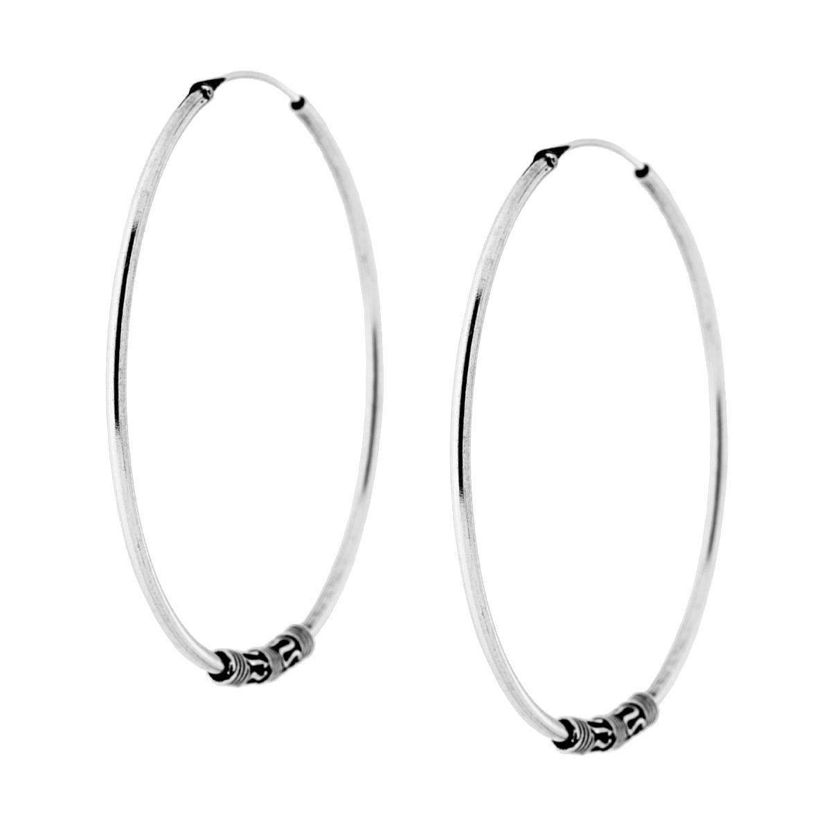 Orecchini Cerchio con lavorazione Etnica mm 1.2 x 40 in ARGENTO 925