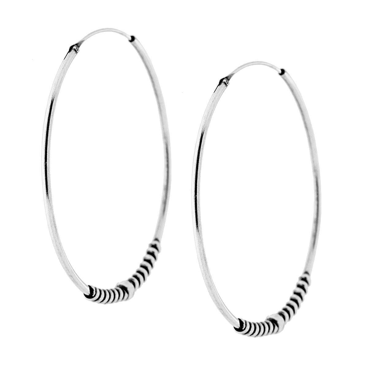 Orecchini Cerchio con lavorazione Etnica mm 1.2 x 40 in ARGENTO 925