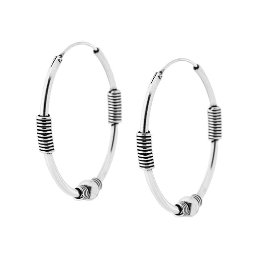 Orecchini Cerchio con lavorazione Etnica mm 1.5 x 30 in ARGENTO 925