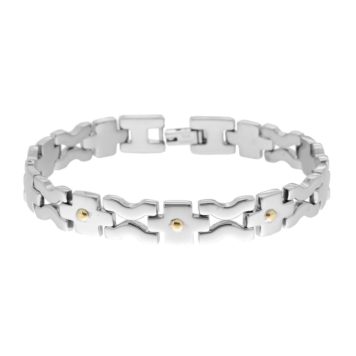 Bracciale Uomo Maglia Imperniata con Punti Oro in ACCIAIO