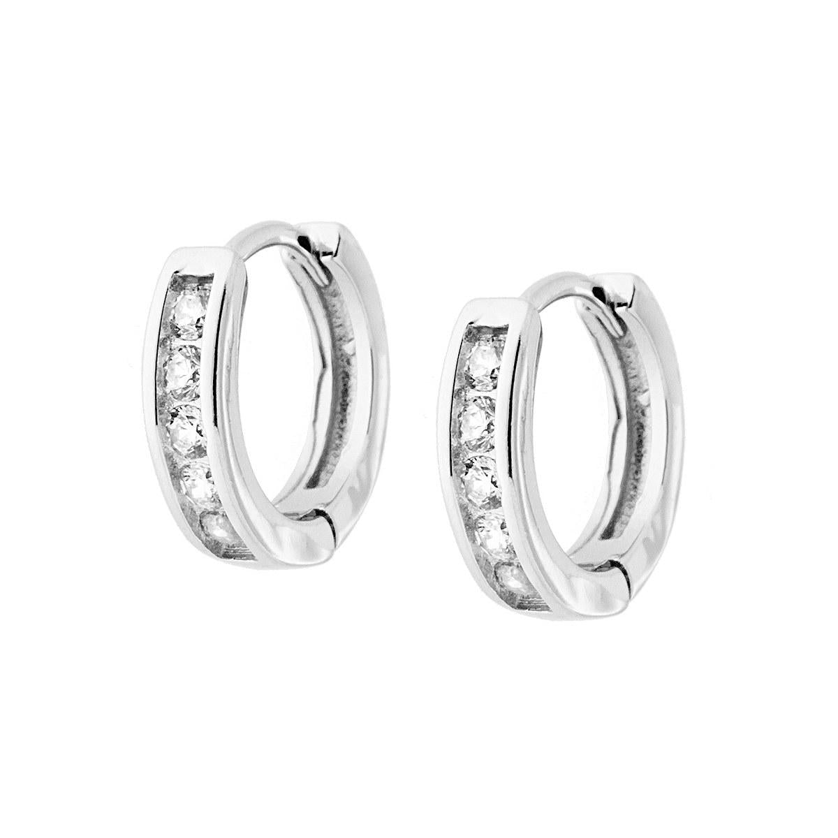 Orecchini Cerchio mm 14 con Zirconi Bianchi in ARGENTO 925 Galvanica Rodio
