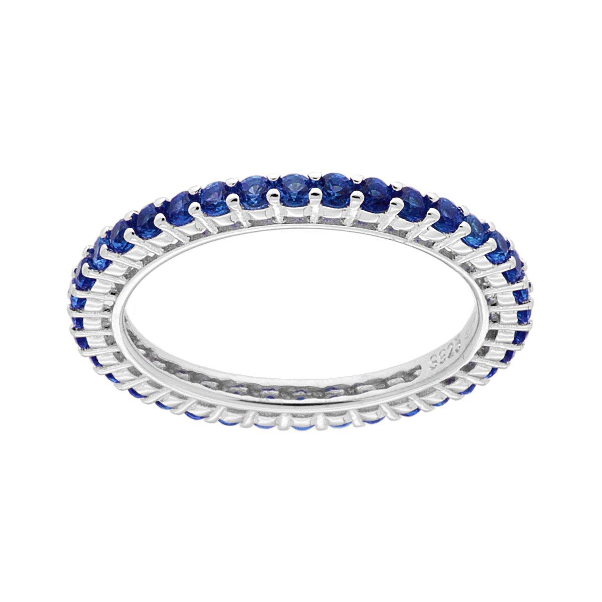 Anello Eternity Veretta a giro con Cubic Zirconia Blu Zaffiro mm 2 in ARGENTO 925 Galvanica Rodio