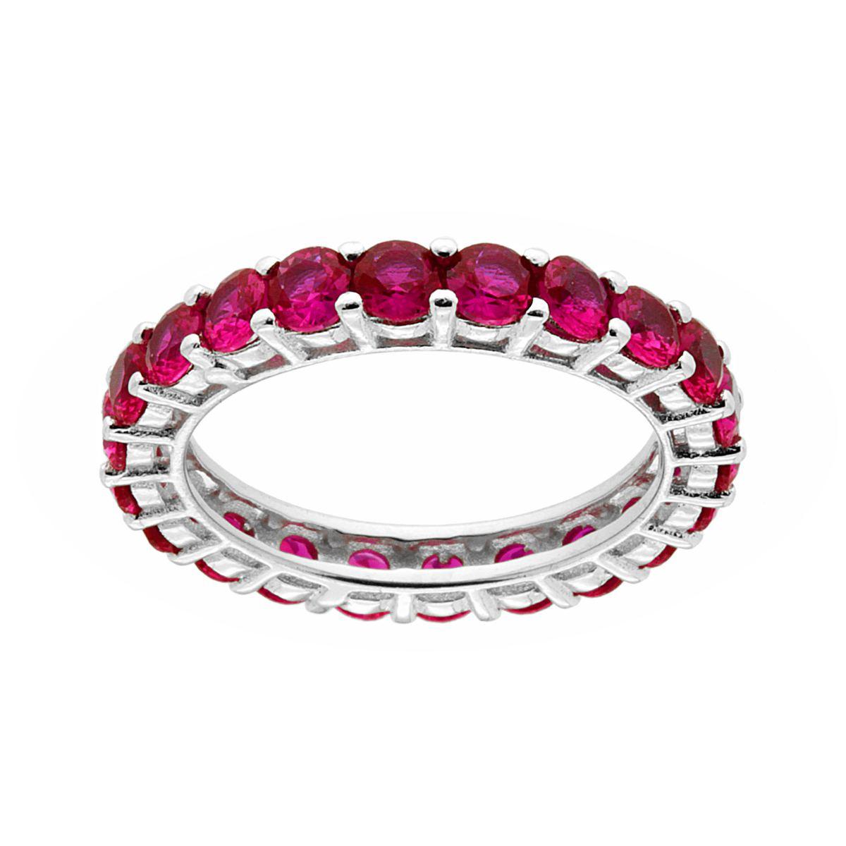 Anello Eternity Veretta a giro con Cubic Zirconia Rosso Rubino mm 3 in ARGENTO 925 Galvanica Rodio