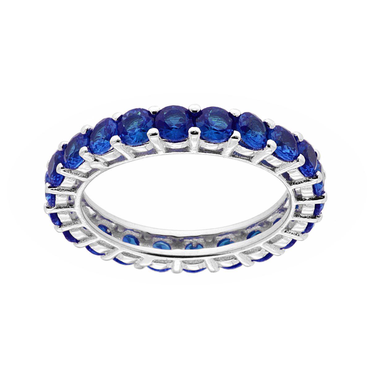Anello Eternity Veretta a giro con Cubic Zirconia Blu Zaffiro mm 3 in ARGENTO 925 Galvanica Rodio