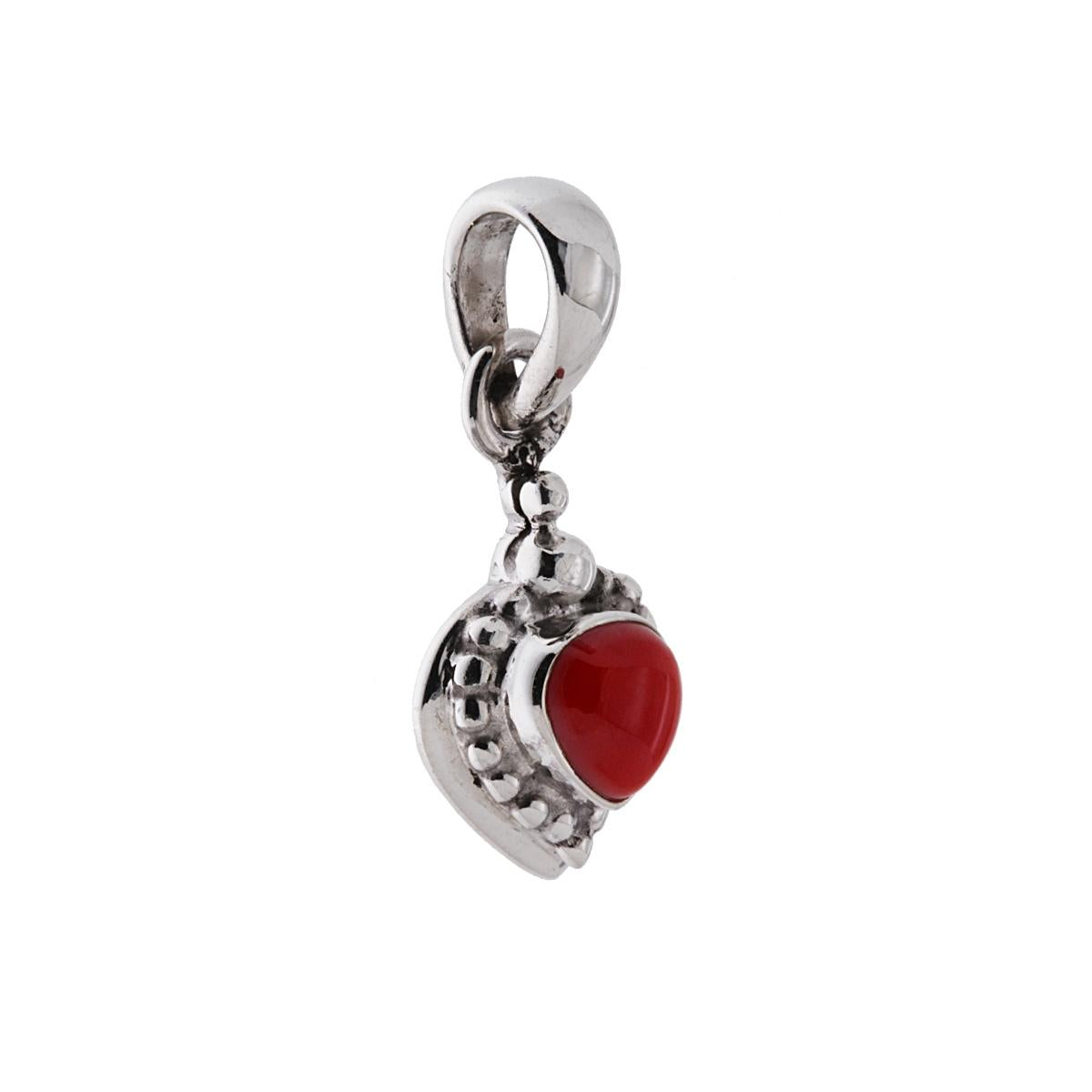 Ciondolo Etnico con Pietre Naturali Corallo Cuore in ARGENTO 925