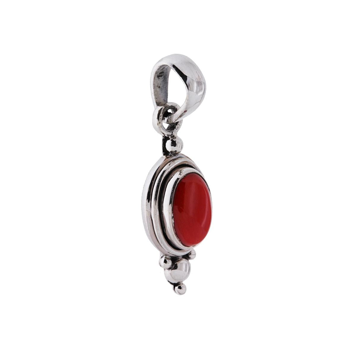 Ciondolo Etnico Ovale con Pietra Corallo in ARGENTO 925