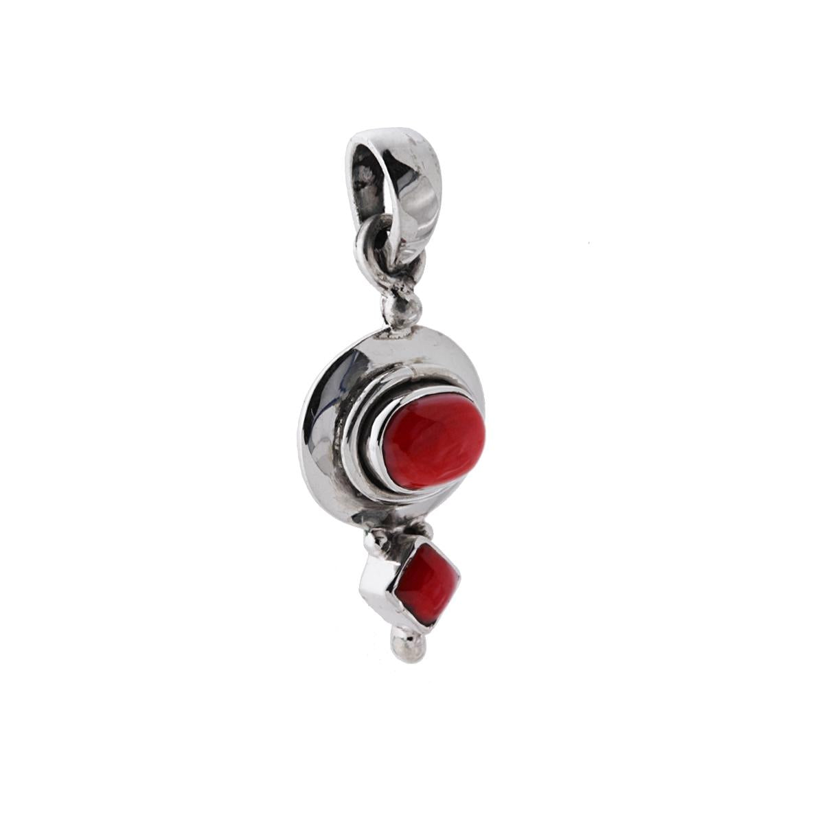Ciondolo Etnico con Pietre Naturali Corallo Ovale e Quadrato in ARGENTO 925