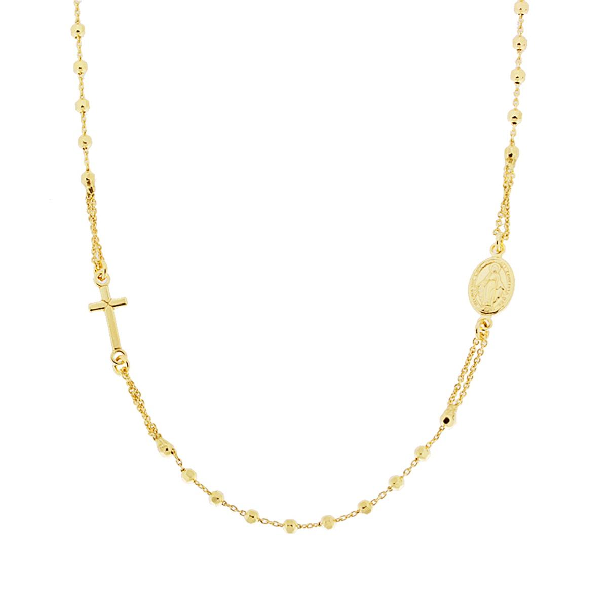 Collana Rosario modello Girocollo cm 50 con Grani a pallina diamantata mm 2.5 in ARGENTO 925 Galvanica Oro