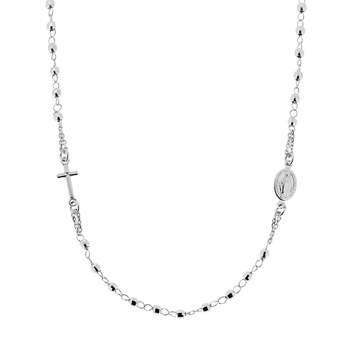 Collana Rosario modello Girocollo cm 50 con Grani a pallina diamantata mm 3 in ARGENTO 925 Galvanica Rodio