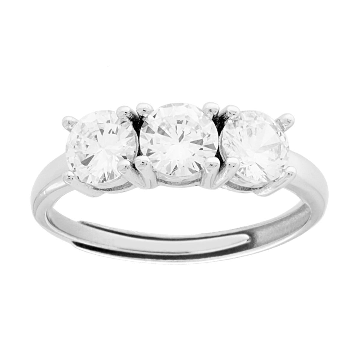Anello Trilogy con Cubic Zirconia Bianco in ARGENTO 925 Galvanica Rodio