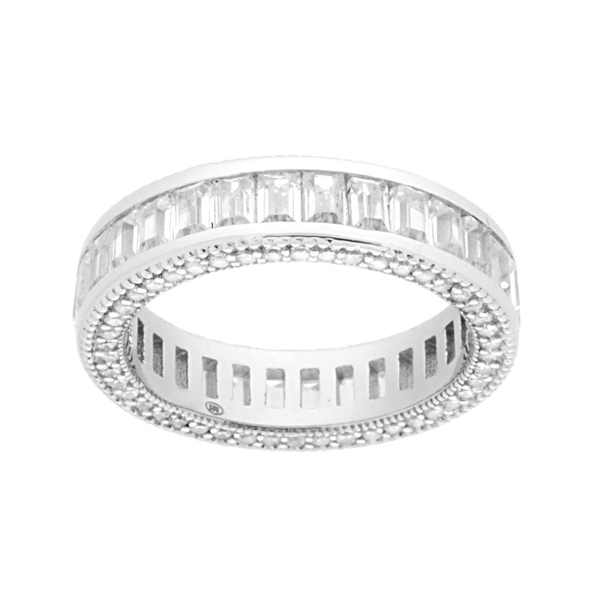Anello Eternity Veretta con Cubic Zirconia Bianchi taglio Baguette in ARGENTO 925 Galvanica Rodio