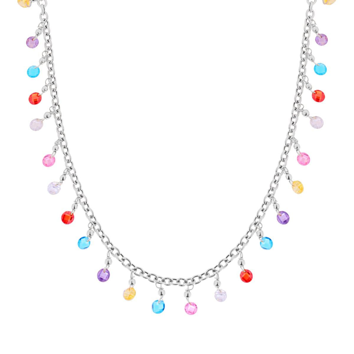 Collana Catena Rolo con Crystal Multicolor Pendenti in ARGENTO 925 Galvanica Rodio