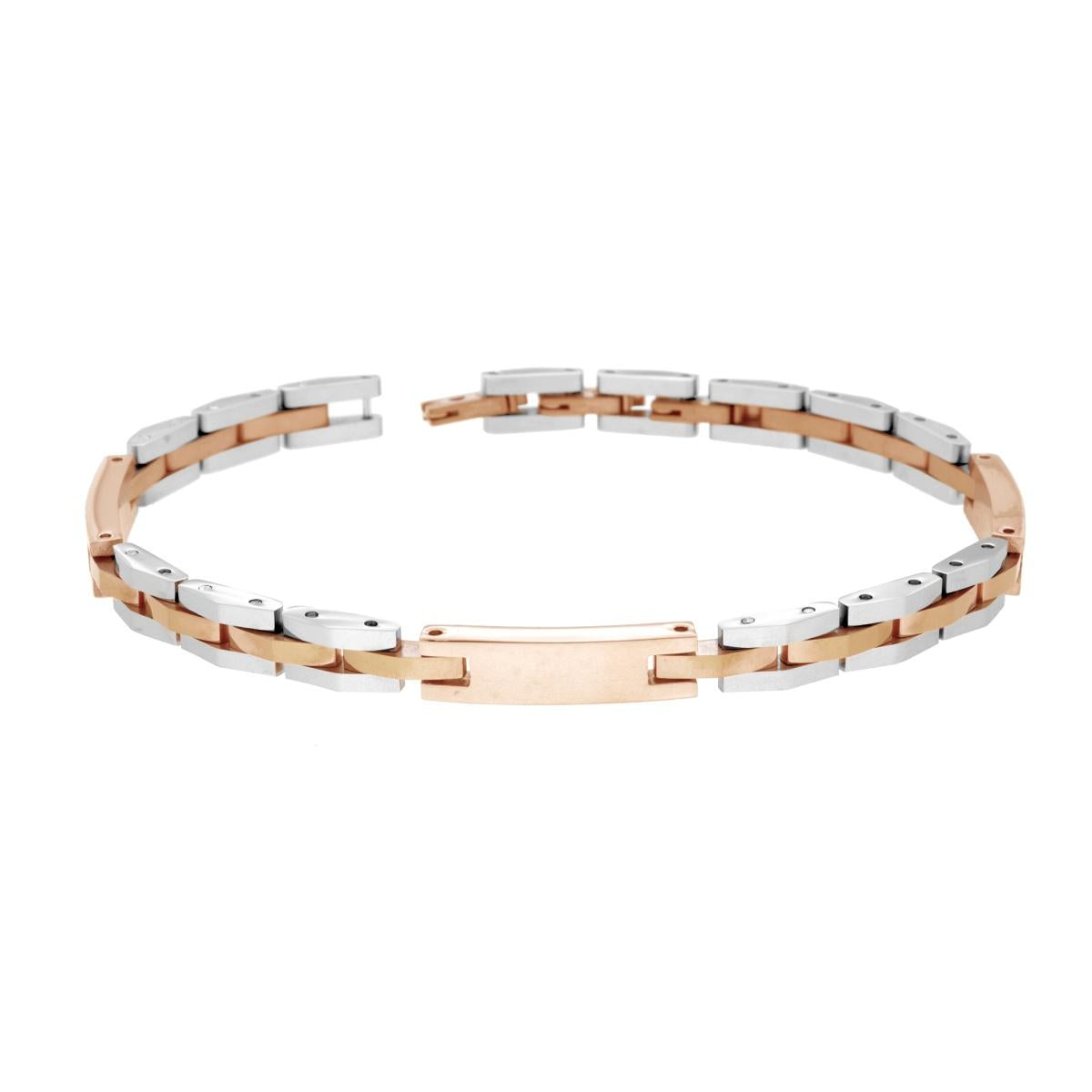 Bracciale Uomo Maglia Imperniata con Catena e Targhe Rosa in ACCIAIO