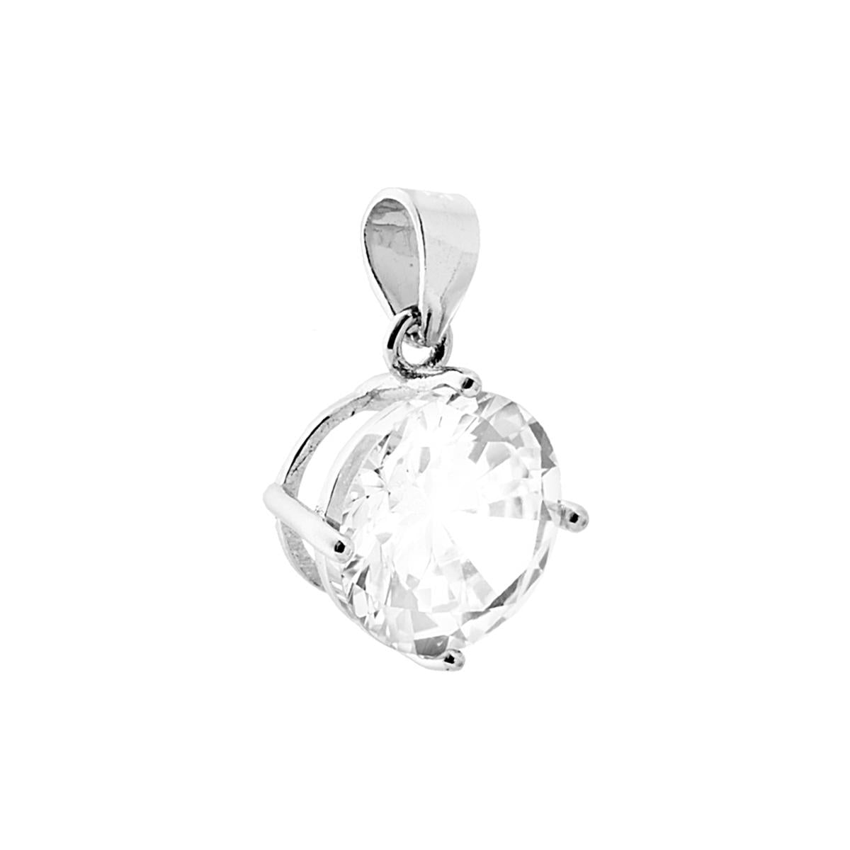 Ciondolo Punto Luce 4 Griffe mm 9 con Zircone Bianco Tondo in ARGENTO 925 Galvanica Rodio
