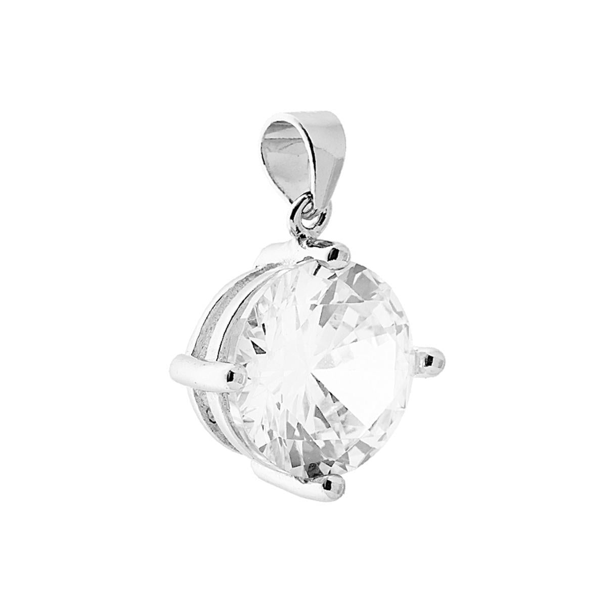 Ciondolo Punto Luce 4 Griffe mm 10 con Zircone Bianco Tondo in ARGENTO 925 Galvanica Rodio