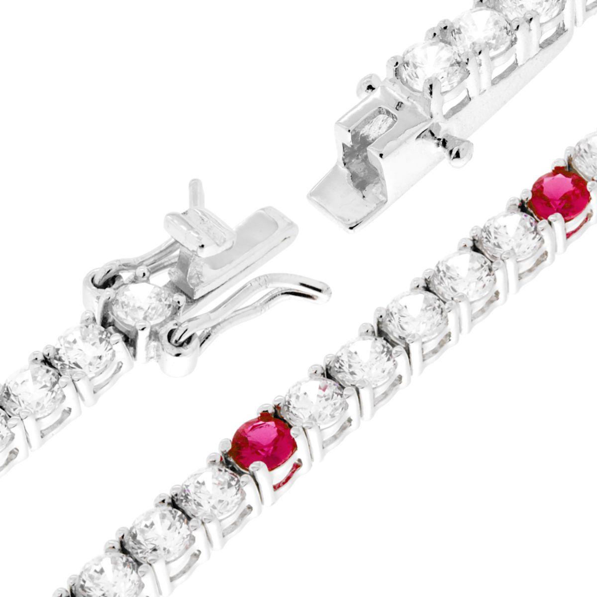 Bracciale Tennis Griffe cm 18 con Zirconi mm 3 Bianchi e Rosso Rubino alternati in ARGENTO 925 Galvanica Rodio