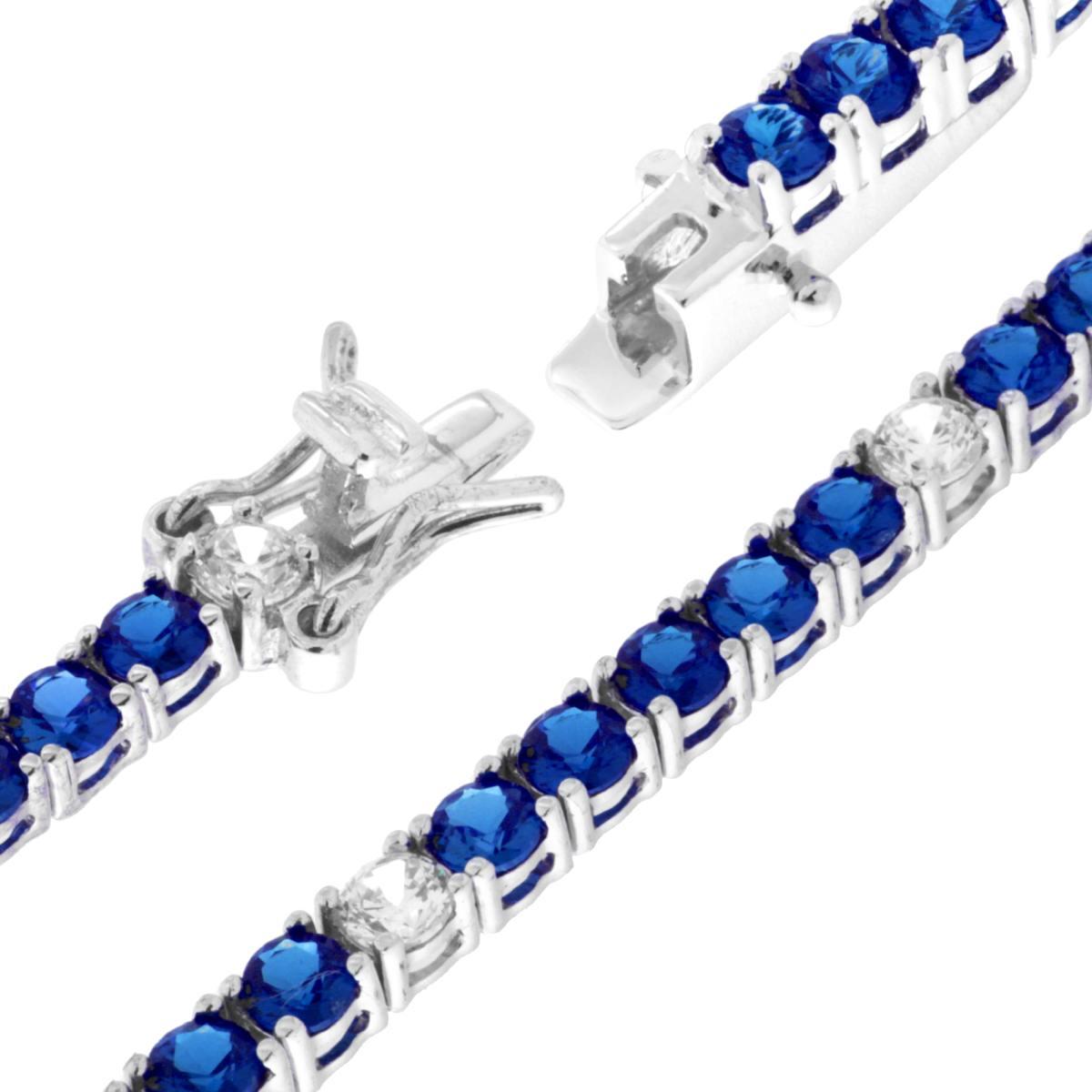 Bracciale Tennis Griffe cm 18 con Zirconi mm 3 Blu Zaffiro e Bianco alternati in ARGENTO 925 Galvanica Rodio