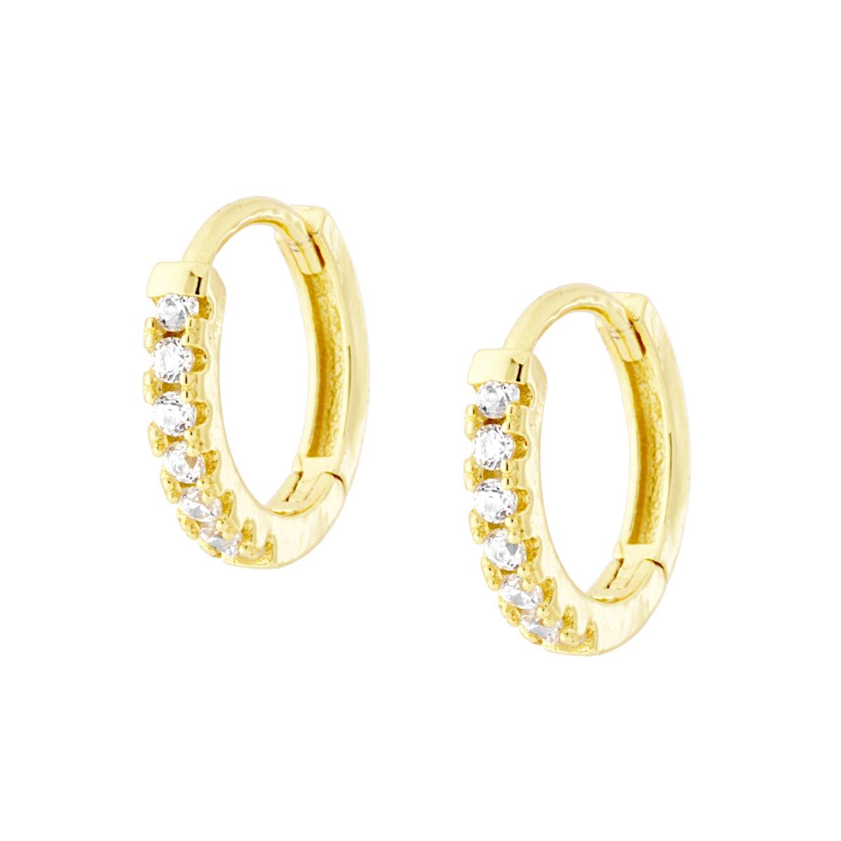 Orecchini Cerchio mm 13 con Zirconi Bianchi in ARGENTO 925 Galvanica Oro