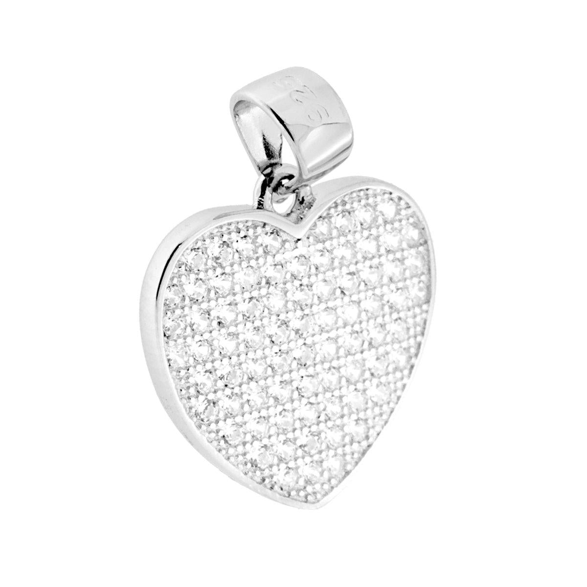 Ciondolo Cuore con Zirconi Bianchi in ARGENTO 925 Galvanica Rodio