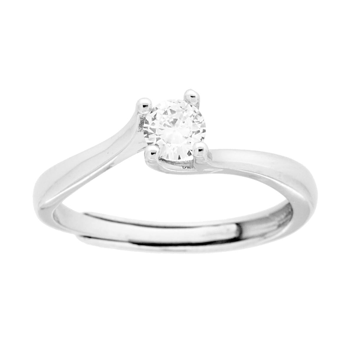 Anello Solitario con Cubic Zirconia Bianco mm 4 in ARGENTO 925 Galvanica Rodio