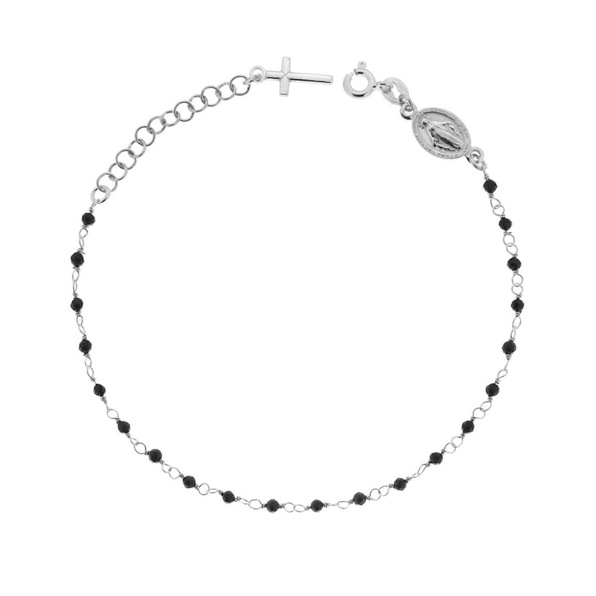 Bracciale Rosario con Grani in Crystal mm 2 colore Nero in ARGENTO 925 Galvanica Rodio