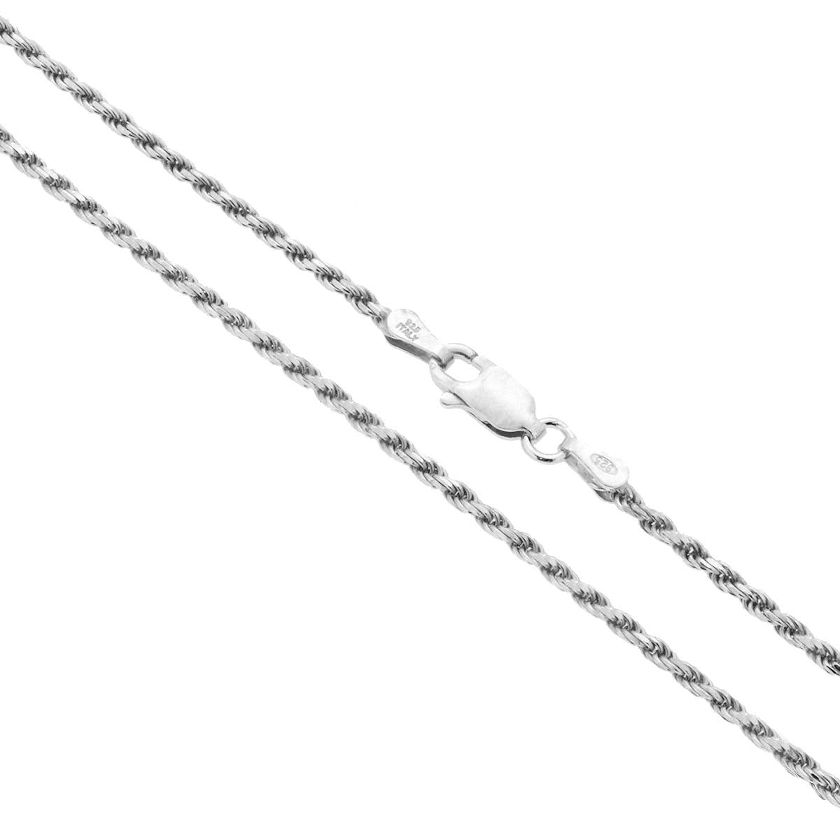 Catena Corda Diamantata 040 sezione mm 1.9 lunghezza cm 45 in ARGENTO 925 Galvanica Rodio