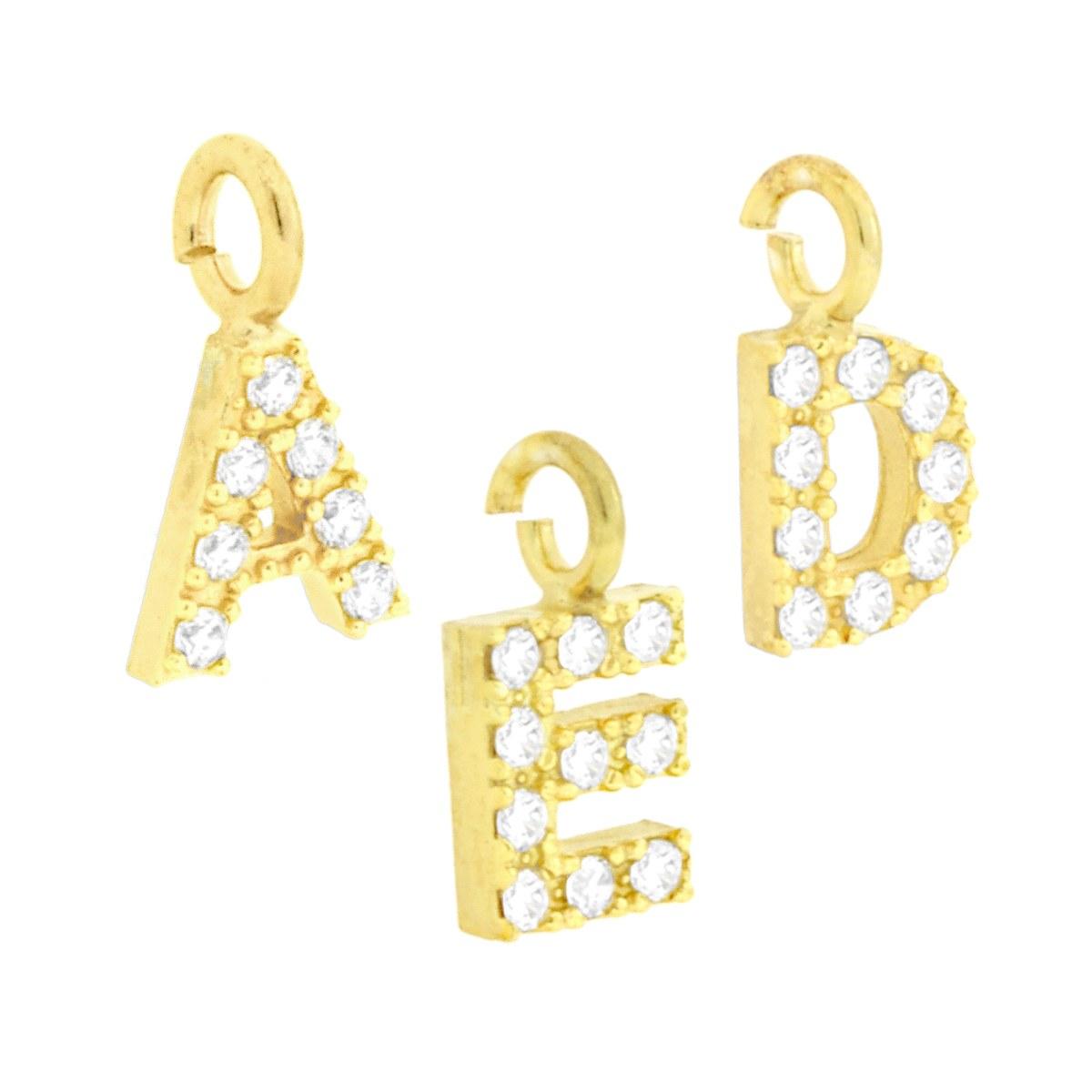 Ciondolo Lettera Iniziale Nome 11 mm con Zirconi Bianchi in ARGENTO 925 Galvanica Oro