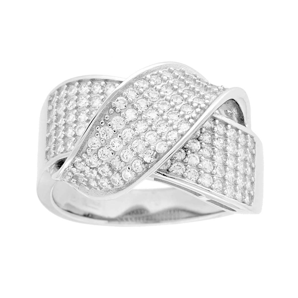 Anello Fascia a Nodo con Cubic Zirconia Bianchi in ARGENTO 925 Galvanica Rodio