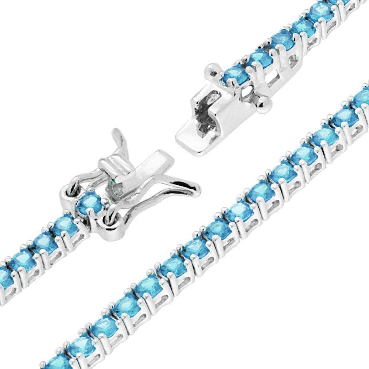Bracciale Tennis Griffe cm 18 con Zirconi mm 2 Acquamarina in ARGENTO 925 Galvanica Rodio