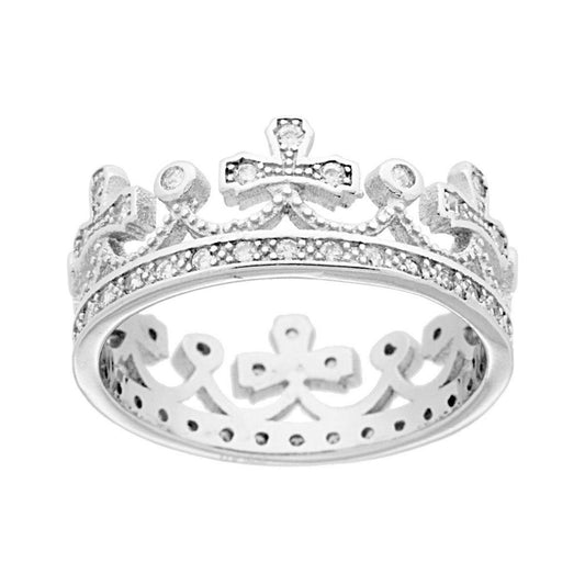Anello Corona con Cubic Zirconia Bianchi in ARGENTO 925 Galvanica Rodio