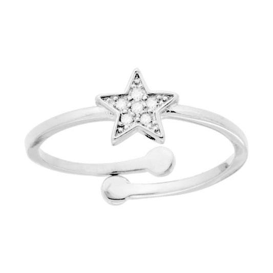 Anello Stella con Cubic Zirconia Bianchi in ARGENTO 925 Galvanica Rodio