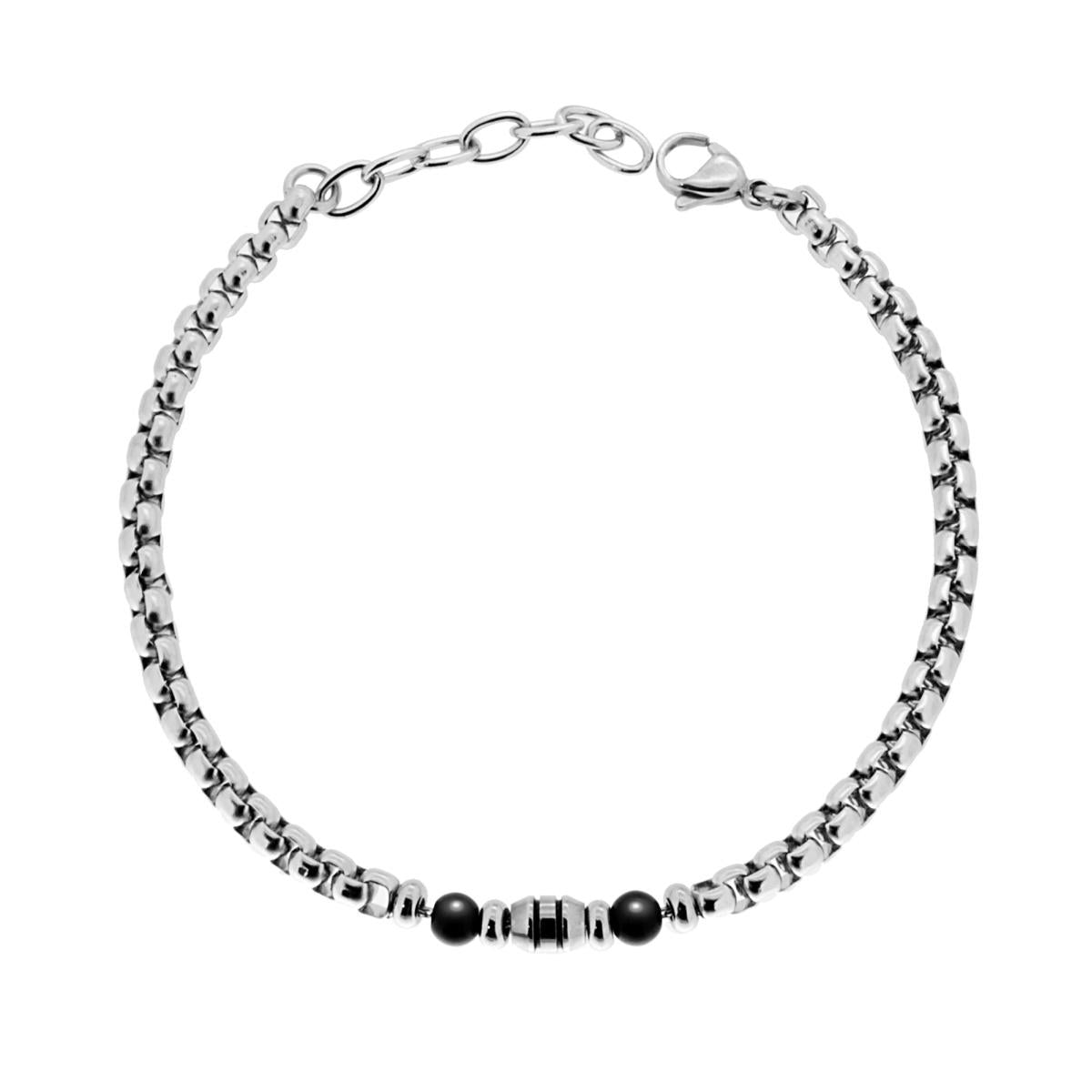 Bracciale Uomo con Catena Veneziana con Palline Nere Lucide in ACCIAIO