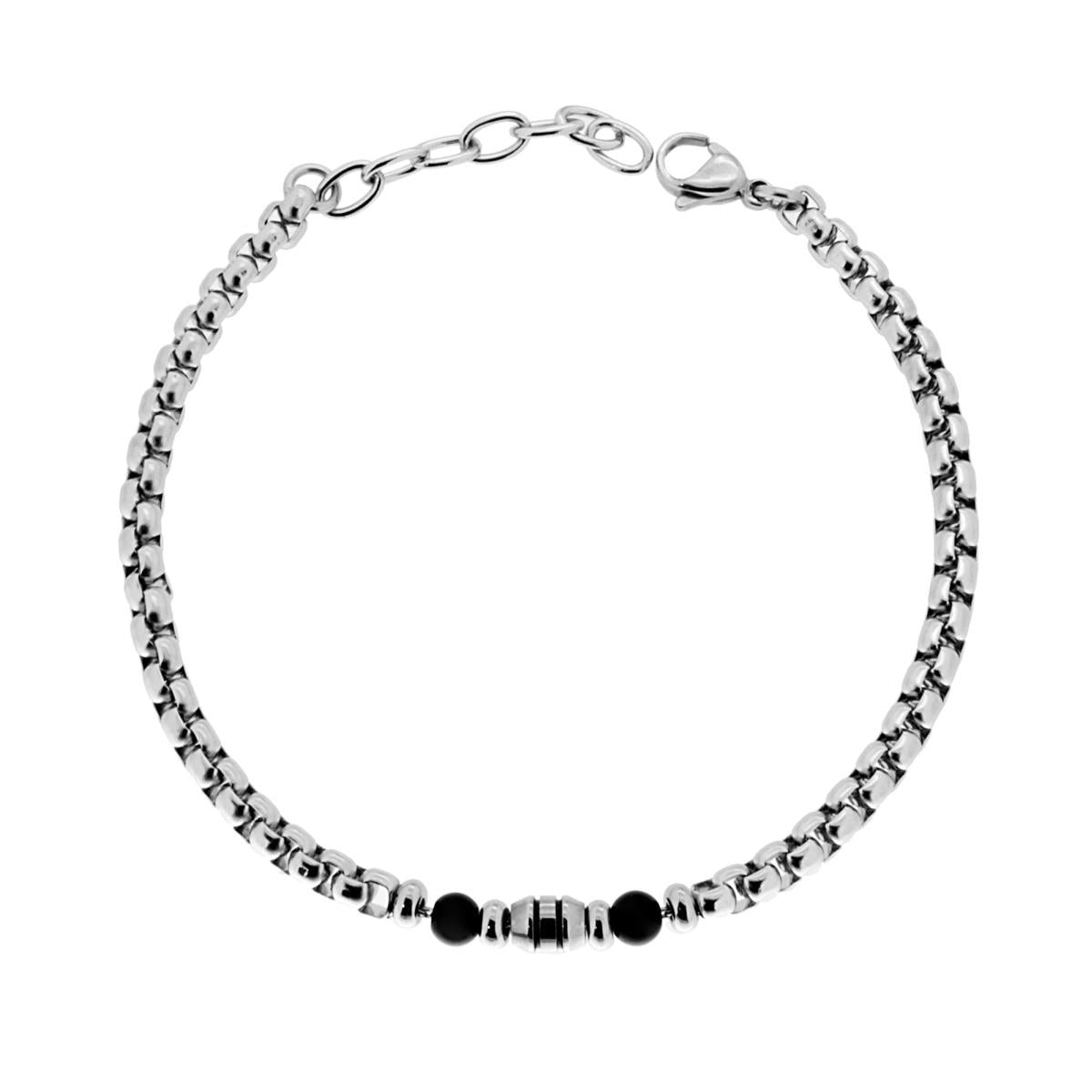 Bracciale Uomo con Catena Veneziana con Palline Nere Opache in ACCIAIO