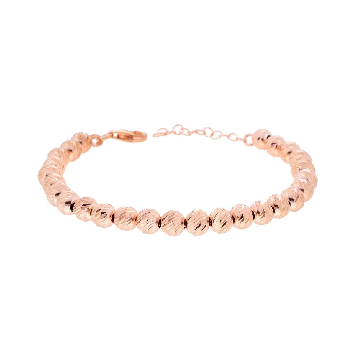 Bracciale Catena con Palline Diamantate mm 6 in ARGENTO 925 Galvanica Rosa