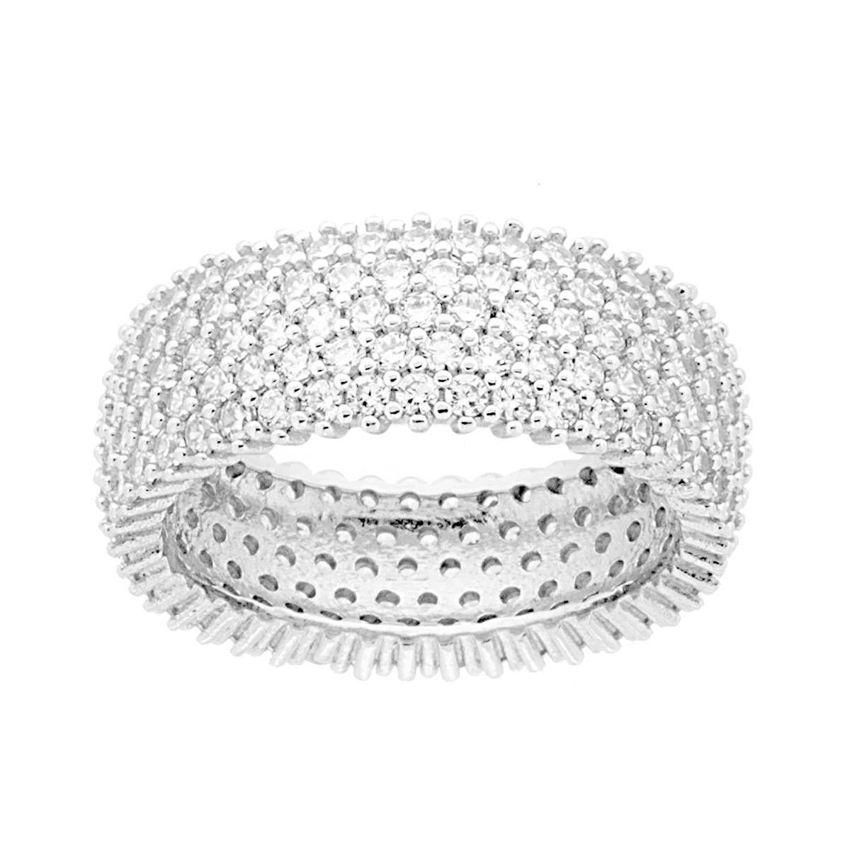 Anello Fascia Fascione con Cubic Zirconia Bianchi in ARGENTO 925 Galvanica Rodio
