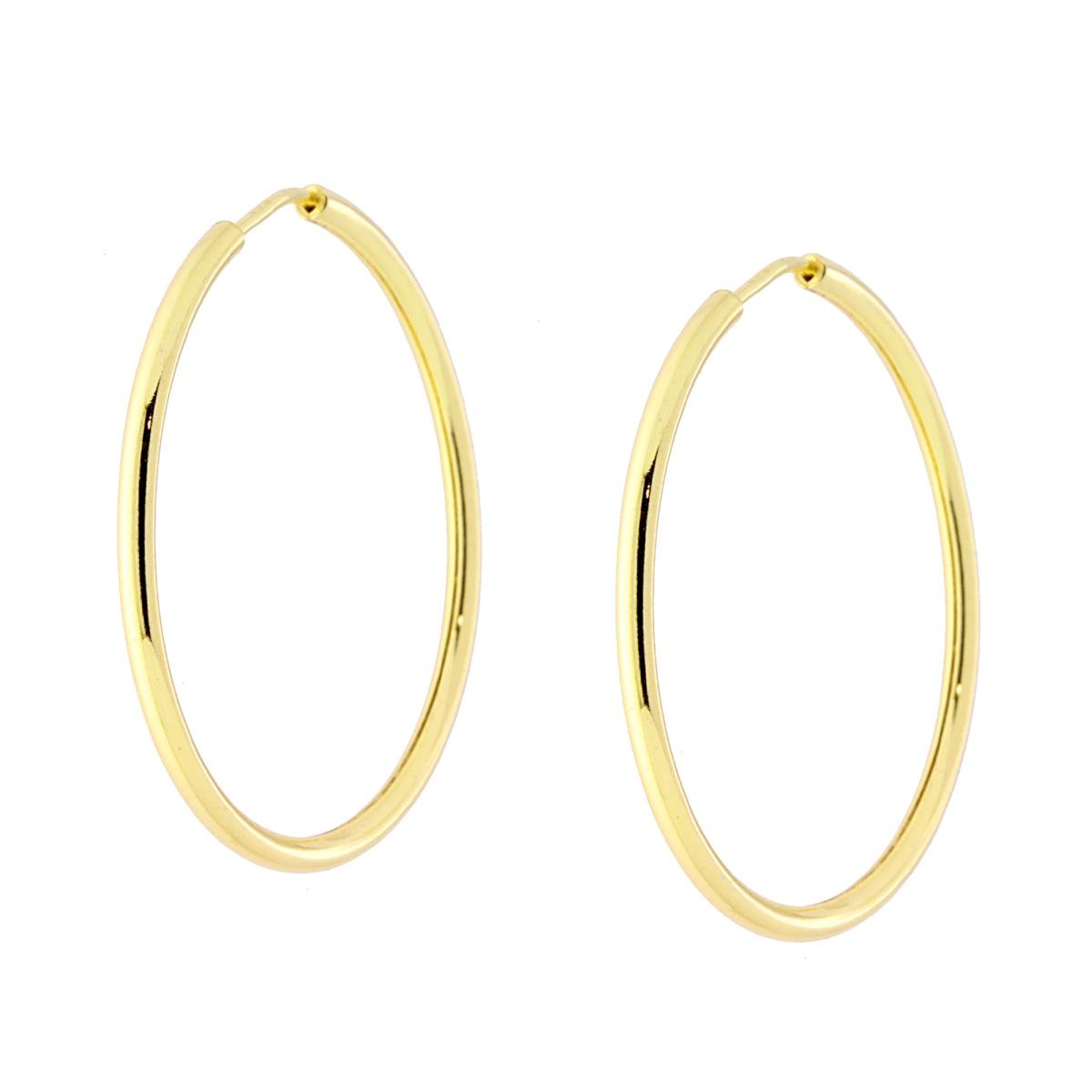 Orecchini a Cerchio Liscio mm 30 sezione canna mm 1.7 in ARGENTO 925 Galvanica Oro