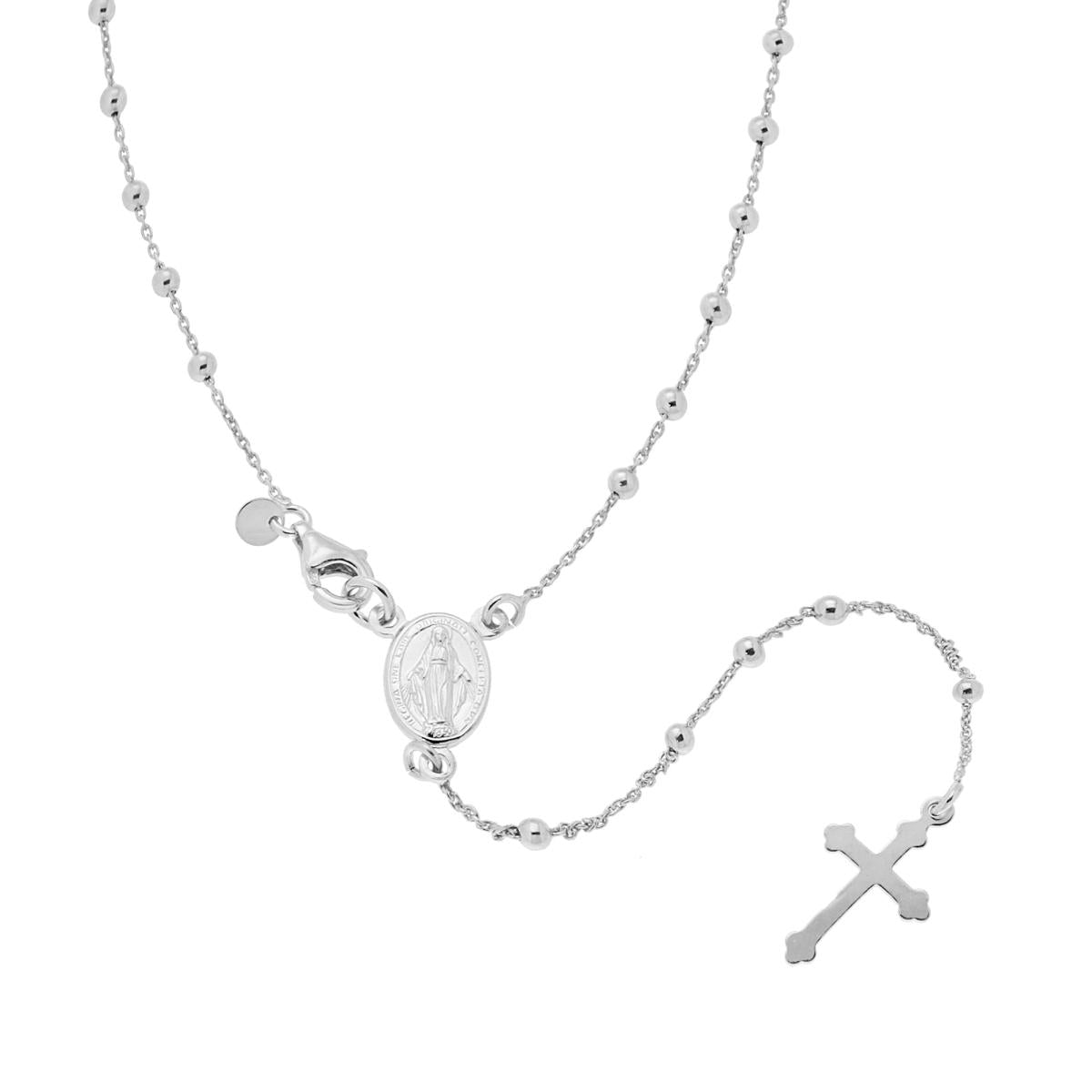 Collana Rosario cm 60 con Grani a pallina mm 2.5 in ARGENTO 925 Galvanica Rodio