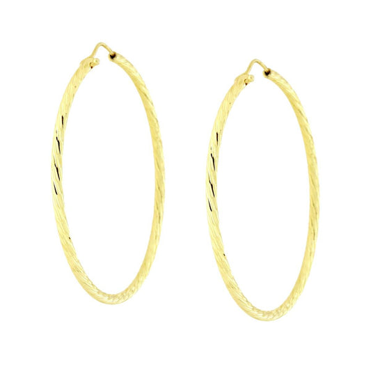 Orecchini a Cerchio Diamantato mm 48 con canna mm 2 in ARGENTO 925 Galvanica Oro