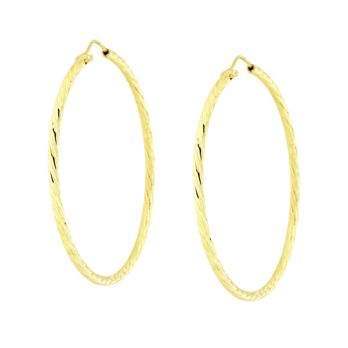 Orecchini a Cerchio Diamantato mm 48 con canna mm 2 in ARGENTO 925 Galvanica Oro