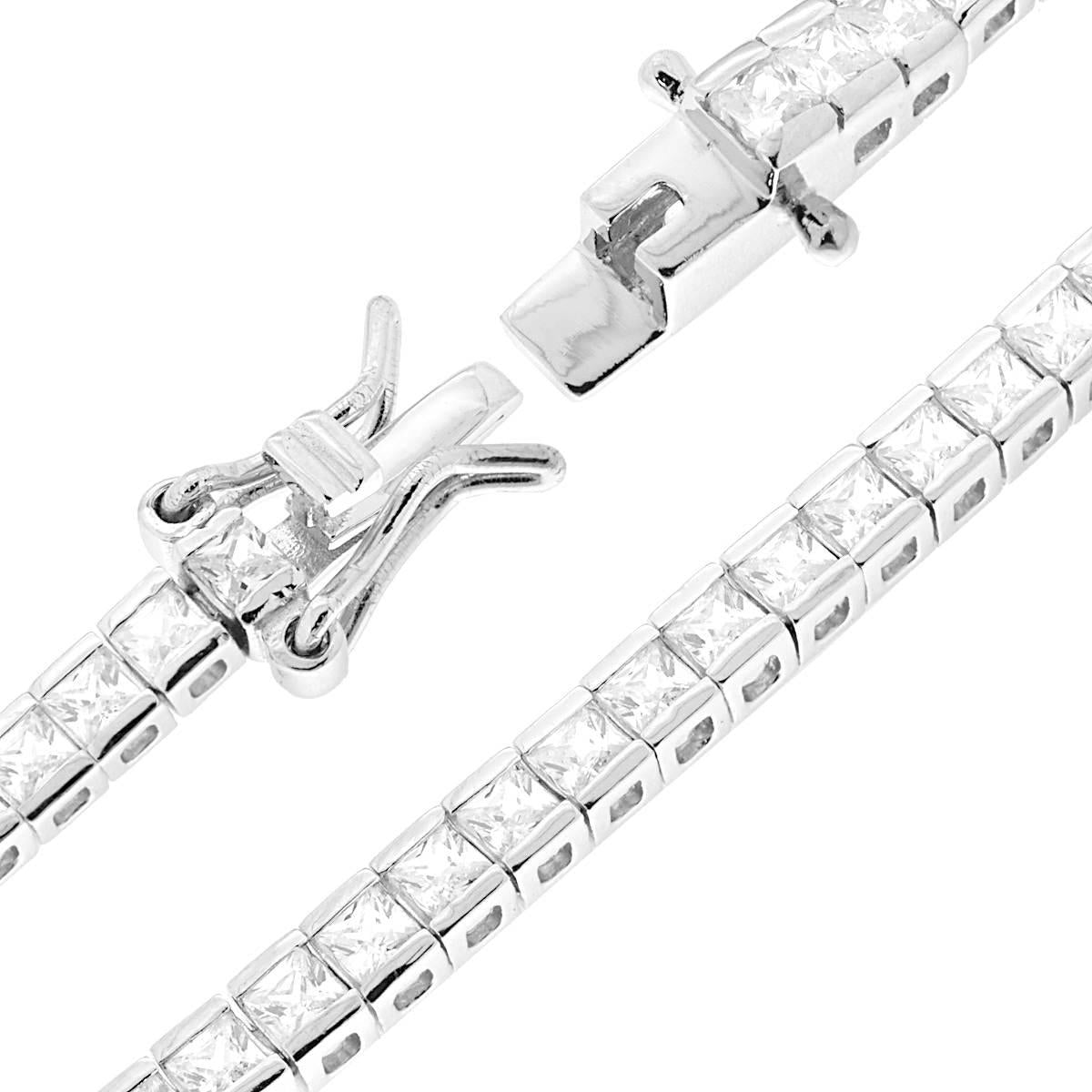 Bracciale Tennis Carre cm 18 con Zirconi mm 2 Bianchi in ARGENTO 925 Galvanica Rodio