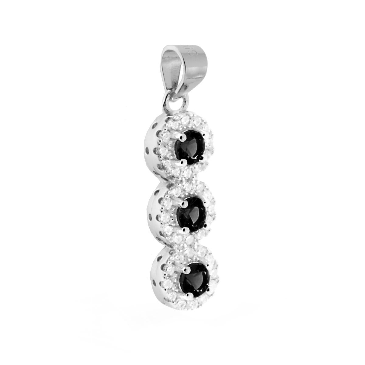Ciondolo Trilogy Punto Luce Tondo con Zirconi Neri contornati da Zirconi Bianchi in ARGENTO 925 Galvanica Rodio