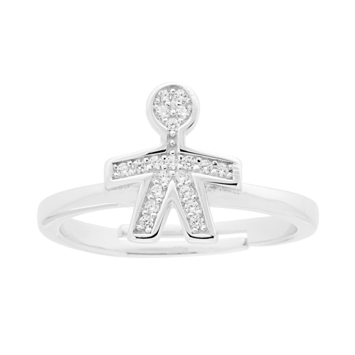 Anello Famiglia figlio Bimbo con Zirconi Bianchi in ARGENTO 925 Galvanica Rodio